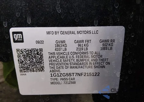 2022 Chevrolet Malibu Fwd Rs z USA, uszkodzony, nr VIN 1G1ZG5ST7NF215122